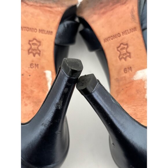 Antonio Melani Heels 6 Leather Peep Toe Knot Front Preppy Quiet Luxury Old Money - Picture 7 of 14